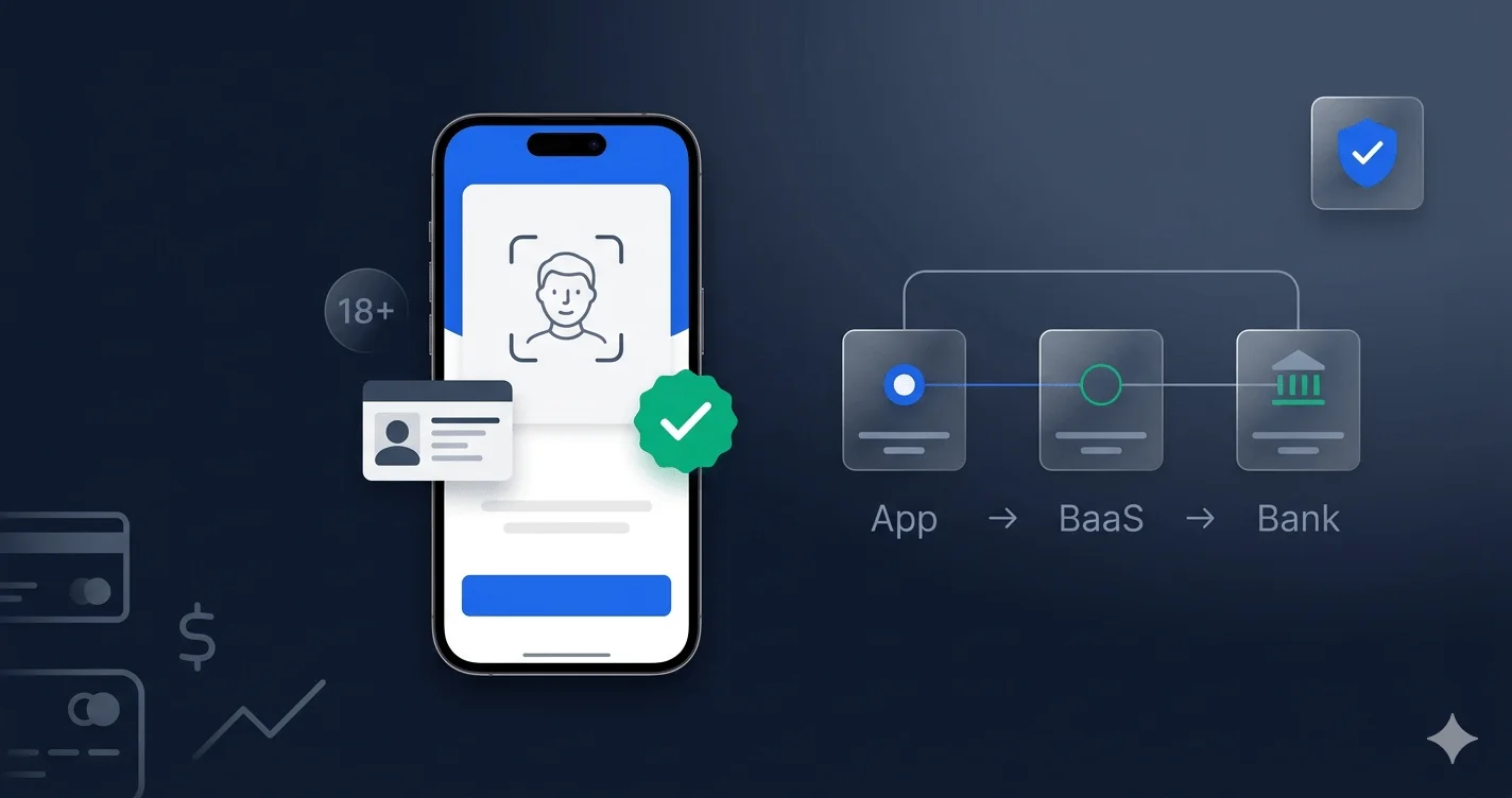 Fintech app onboarding screen with age verification step for a neobank payment platform
