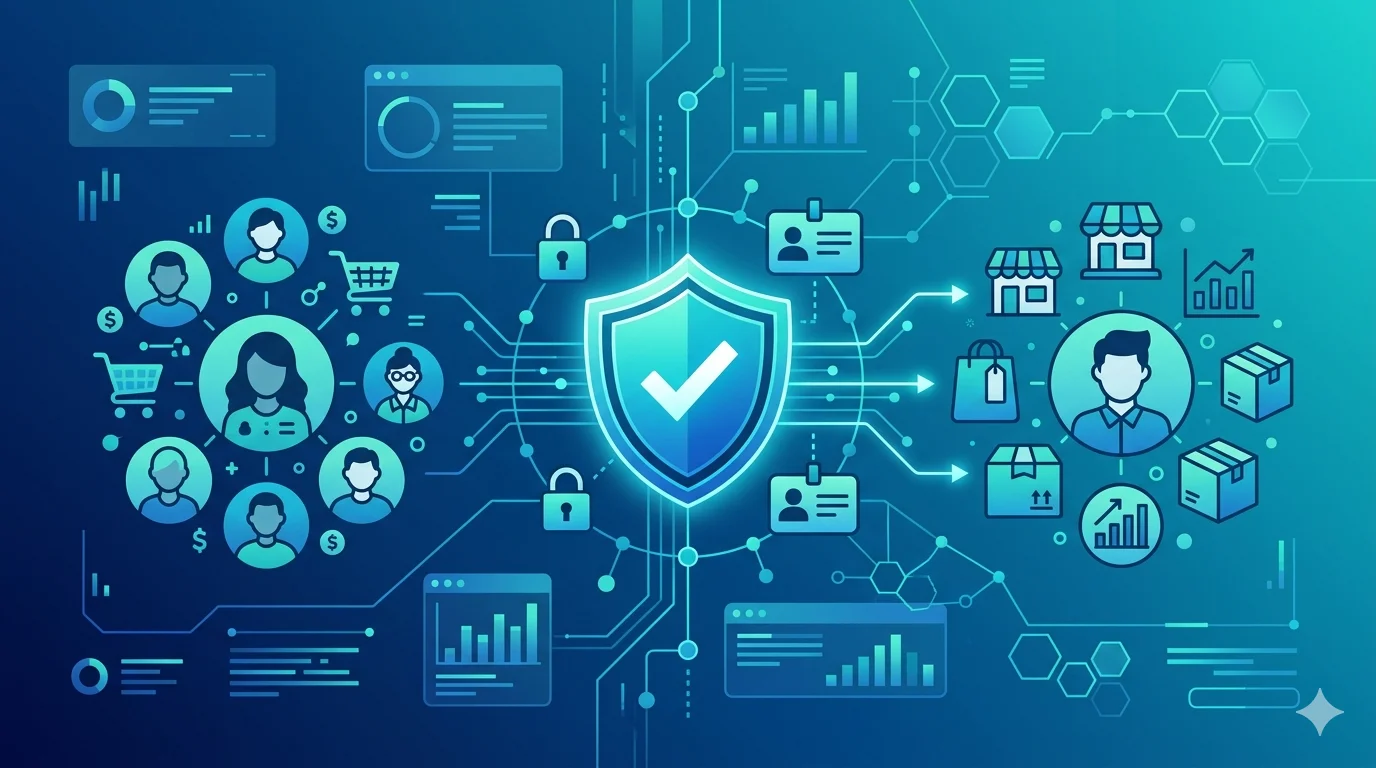 Online marketplace interface showing age verification checkpoint for buyers and sellers of age-restricted products