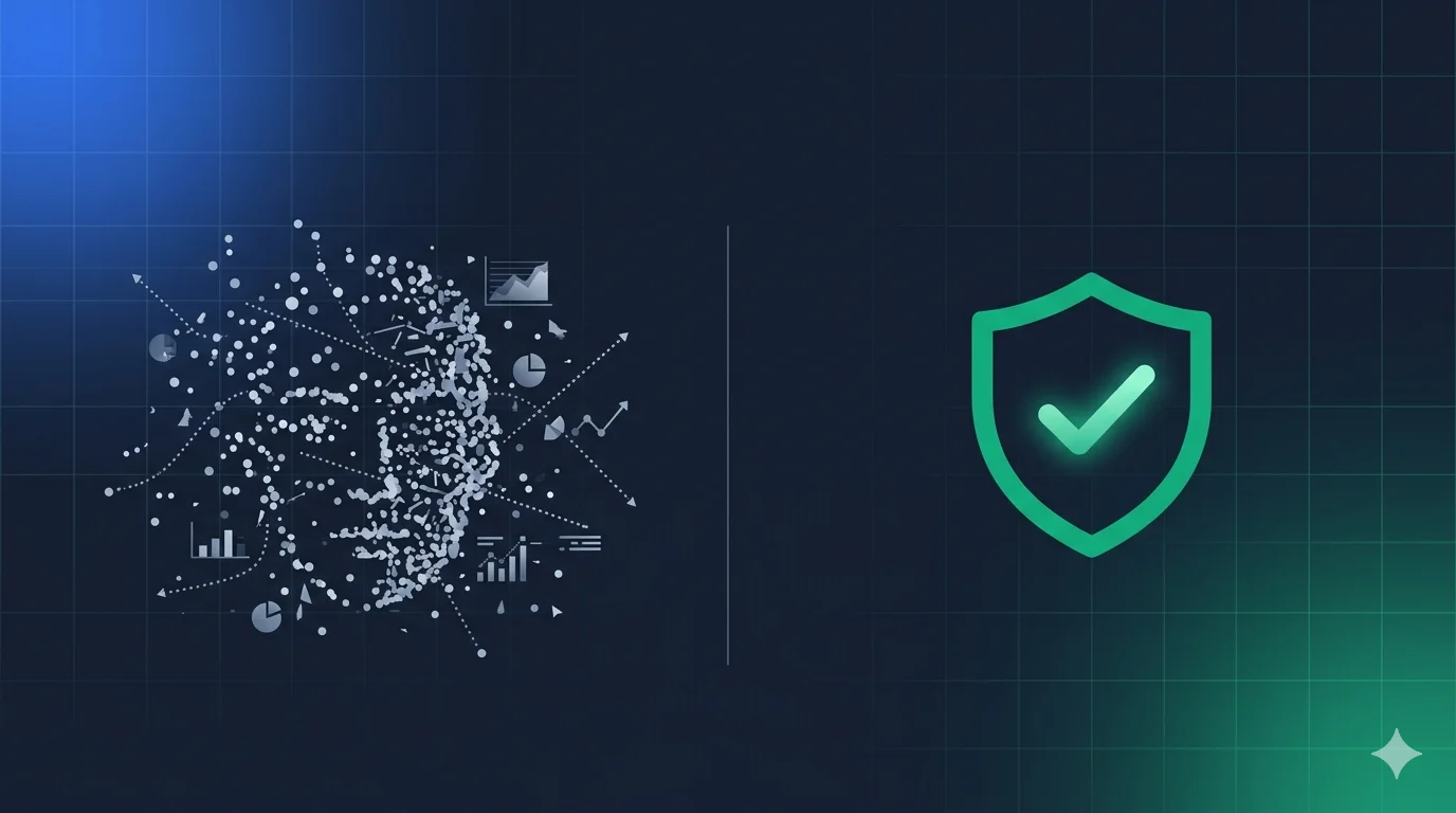 Abstract illustration contrasting AI behavioral surveillance with privacy-first age verification