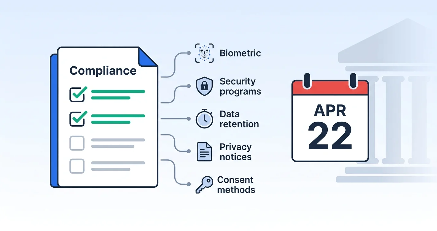 Calendar showing April 22 deadline with compliance checklist and shield icon representing COPPA rule amendments